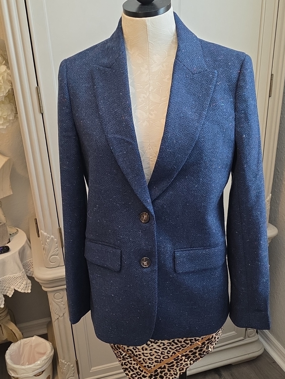 J. Crew Blue Herringbone Wool Blazer